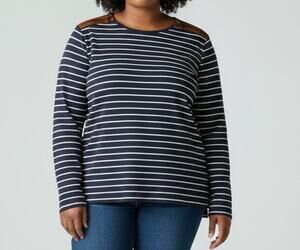 LAUREN RALPH LAUREN Plus 1X Striped Knit Top